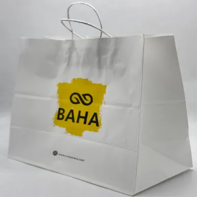 Baskılı Beyaz Kağıt Çanta